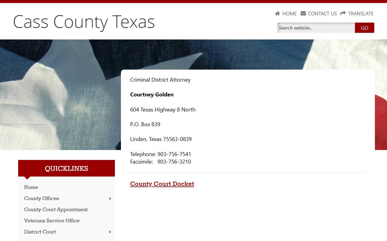Cass County Criminal District Attorney court charges contact page